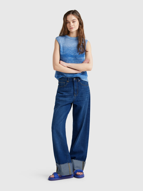 Jean coupe large avec revers Femme