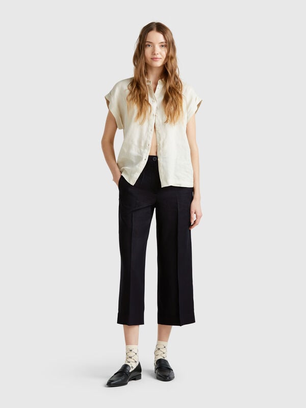 Pantalon court en pur lin Femme