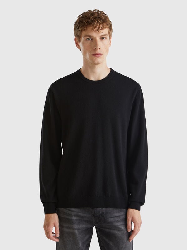 Schwarzer Pullover aus reiner Merinowolle Herren