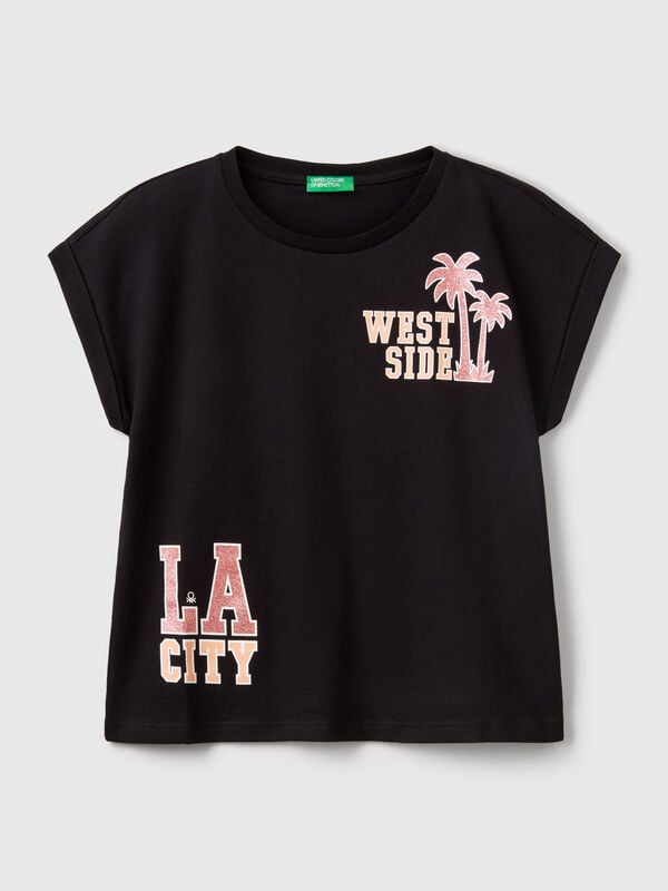 Boxy fit t-shirt with print and glitter Junior Girl