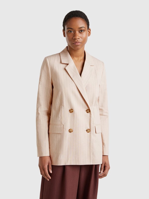 Blazer croisé à fines rayures Femme