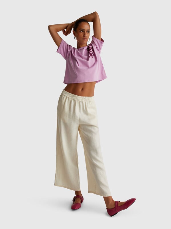 Weite Hose aus reinem Leinen Damen