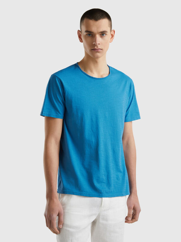 T-Shirt in Blau aus geflammter Baumwolle Herren
