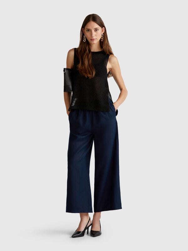Pantalon large en pur lin Femme