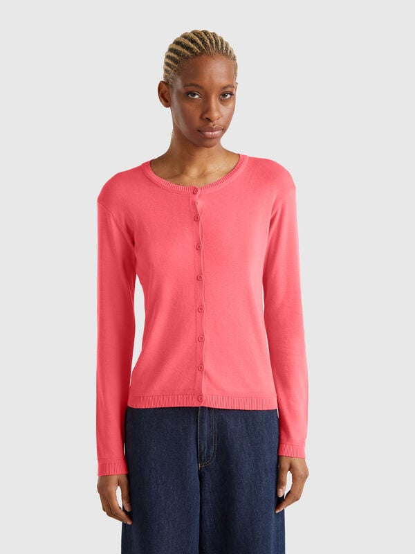 Gilet à col rond en pur coton Femme