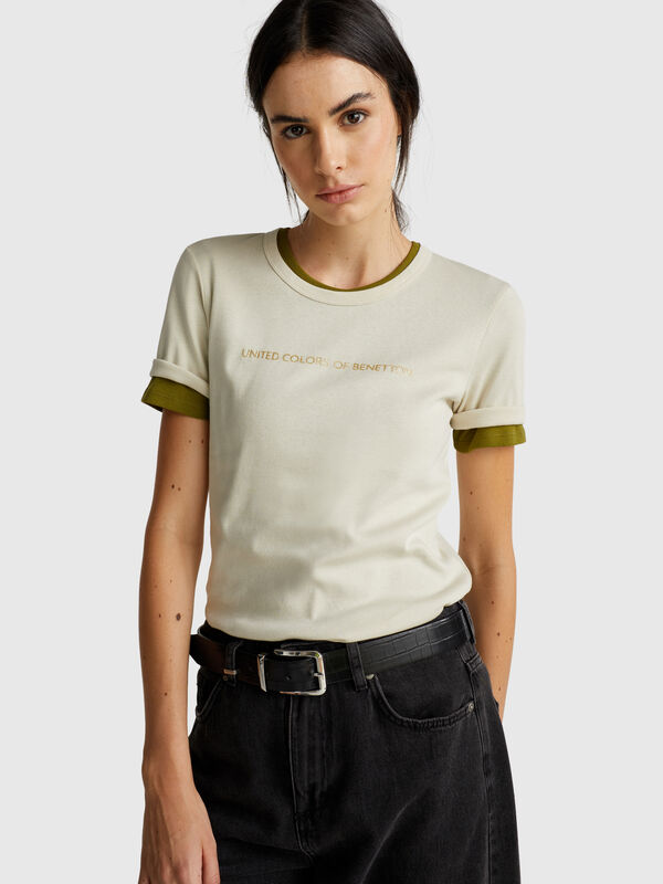 T-shirt 100 % coton avec logo imprimé pailleté Femme