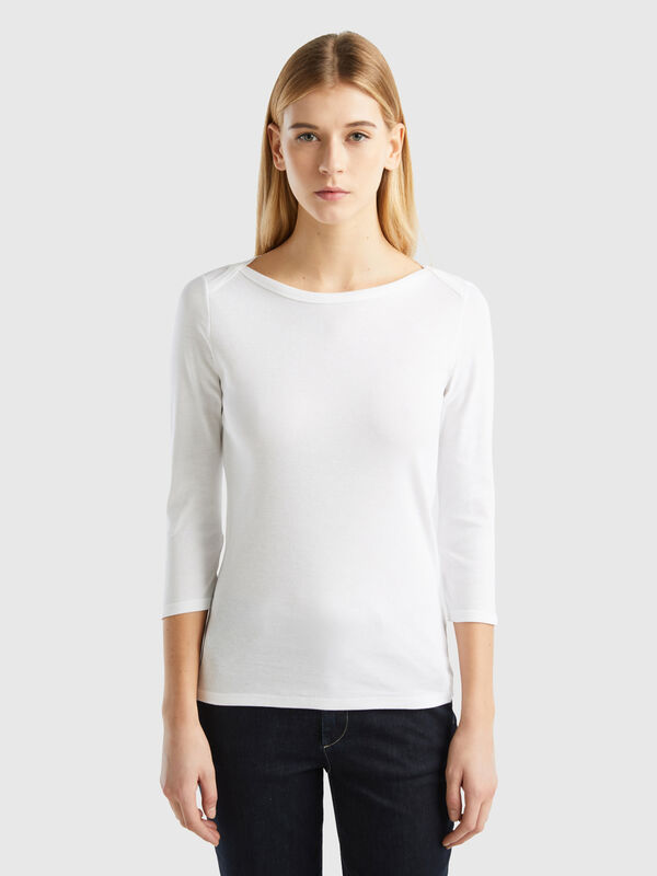 T-shirt avec encolure bateau 100% coton Femme