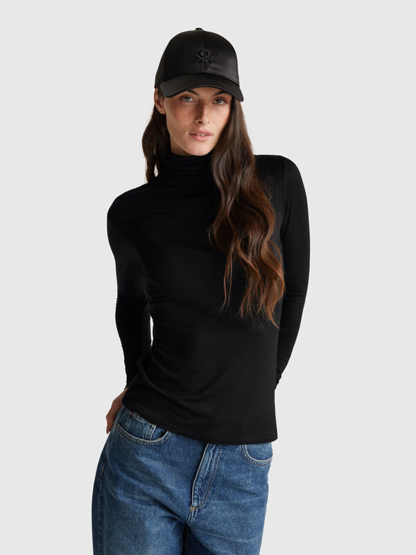 Turtleneck t-shirt in stretch viscose Women