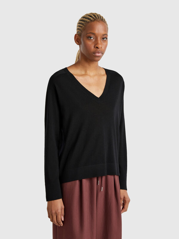 Pullover mit V-Ausschnitt aus reiner Merinowolle Damen