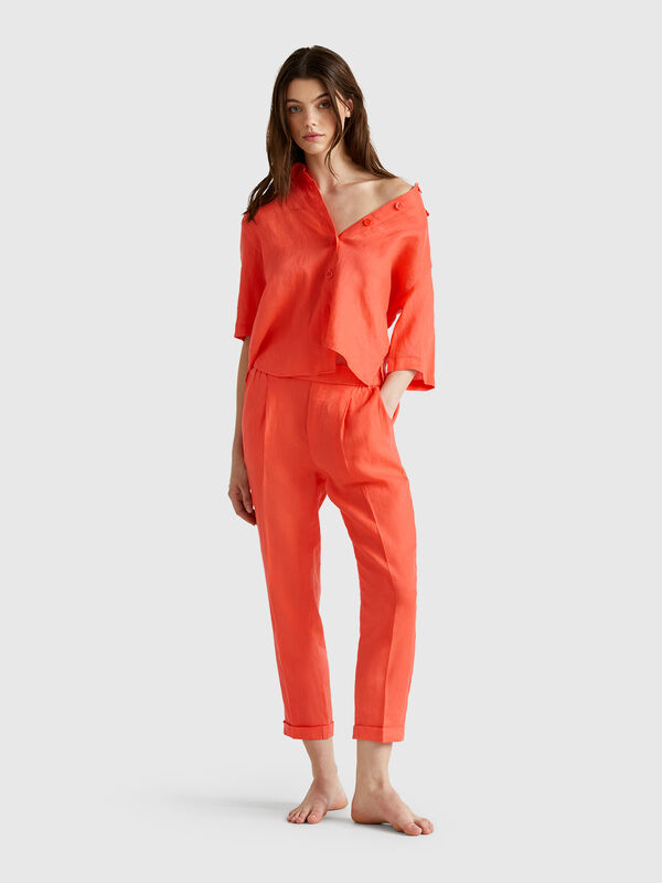 Pantalon court en 100% lin Femme