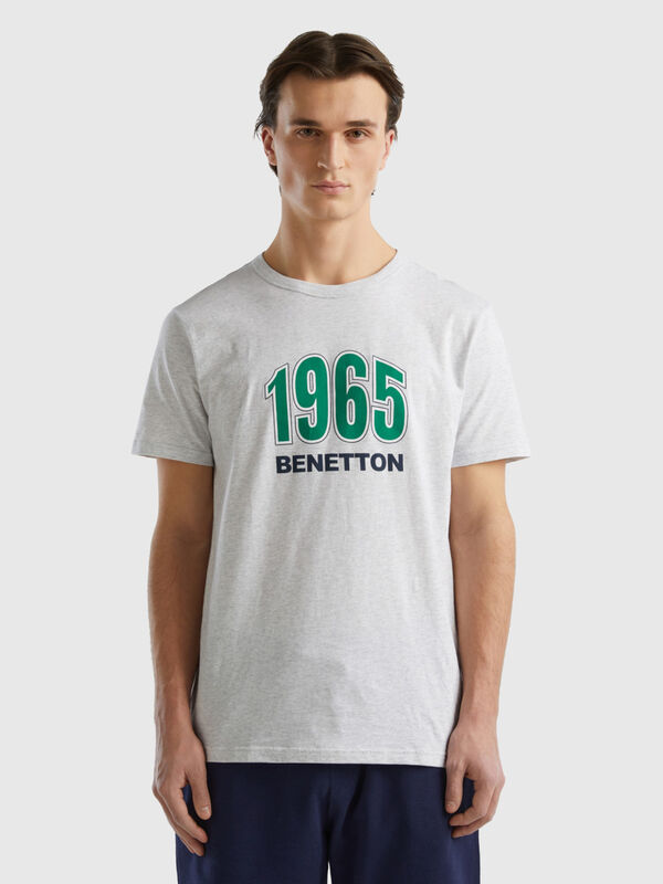 Light gray organic cotton t-shirt with logo print Men