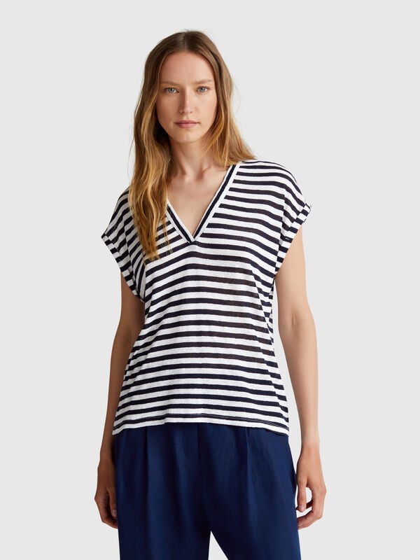 T-shirt rayé en lin mélangé Femme