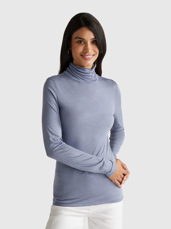 Rollkragen-T-Shirt aus Viskose-Kaschmir-Mix Damen