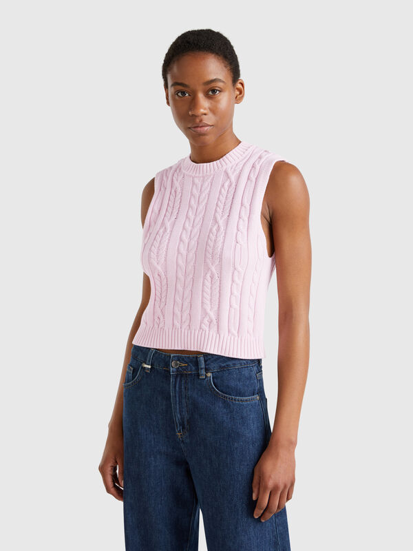 Gilet raccourci en maille torsadée Femme