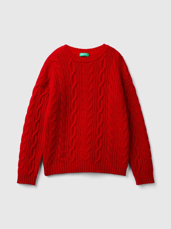 Zopfmusterpullover aus Wollmischung Jungen