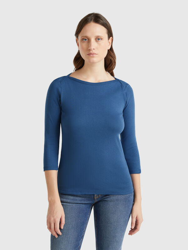 T-Shirt mit Boot-Ausschnitt aus 100% Baumwolle Damen