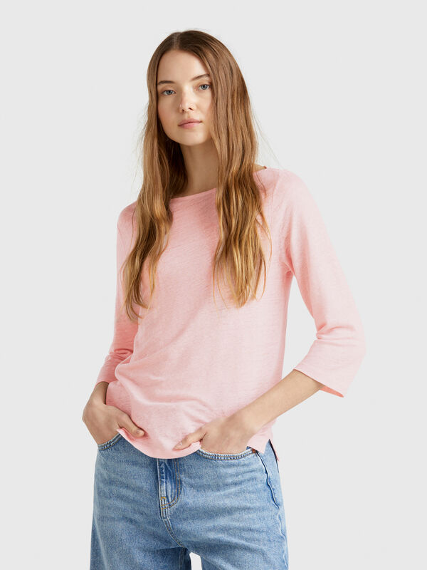 T-shirt manches 3/4 en pur lin Femme