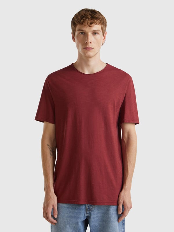 Burgundy t-shirt in slub cotton Men