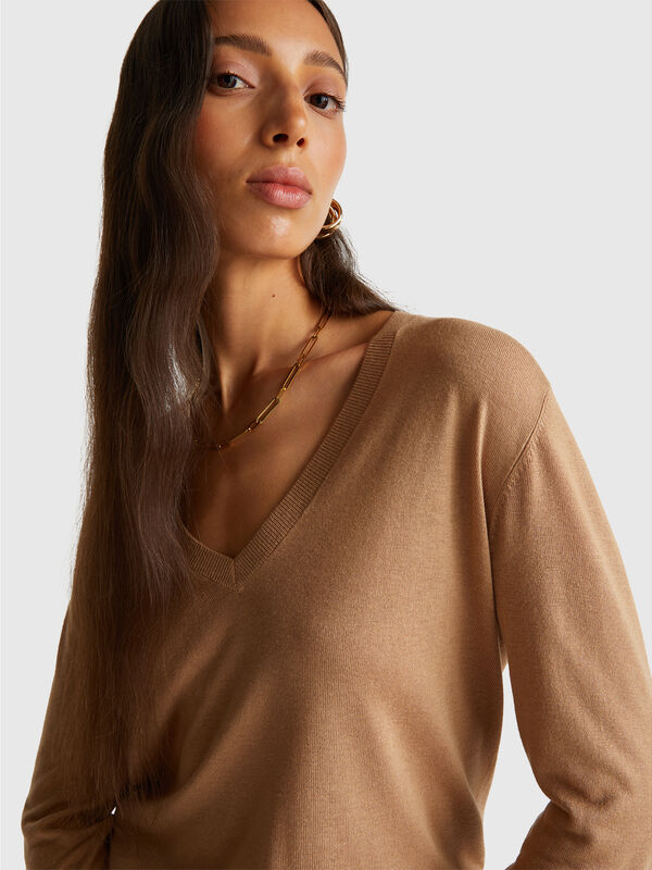 Pullover aus Seidenmischung mit V-Ausschnitt Damen