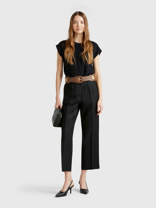 Gerade geschnittene Hose aus reinem Leinen Damen