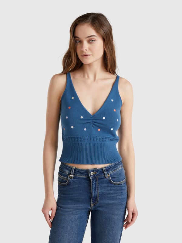 Débardeur en maille avec broderie de fleurs Femme