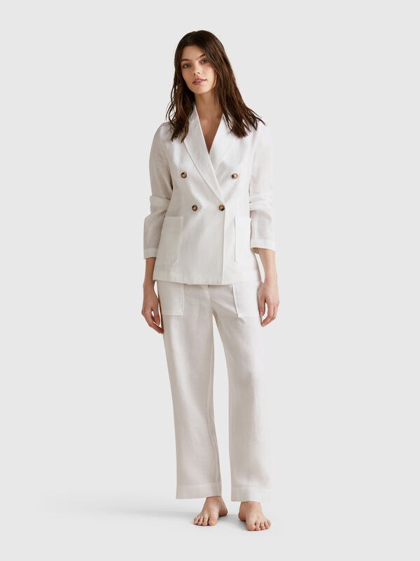 Pantalon pur lin avec élastique Femme