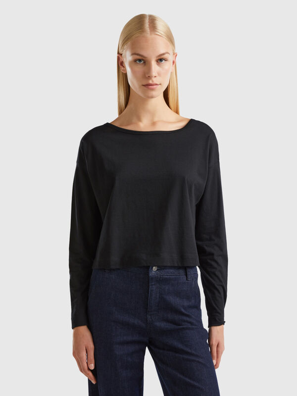 T-shirt noir en coton à fibre longue Femme