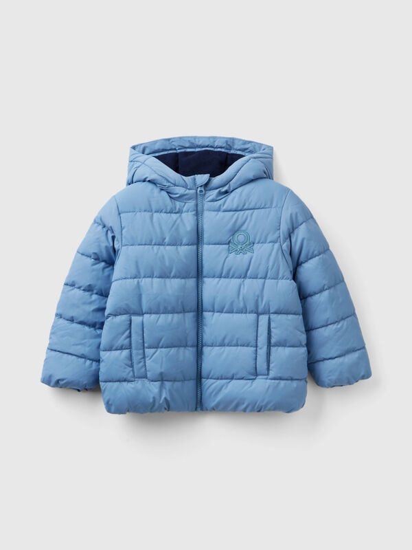 Puffer jacket with hood and logo