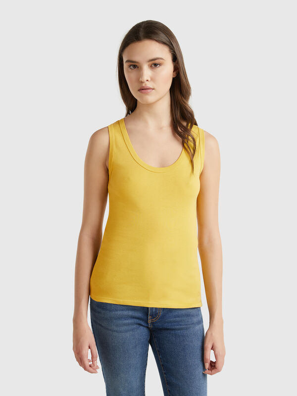 Senffarbenes Tanktop aus reiner Baumwolle Damen