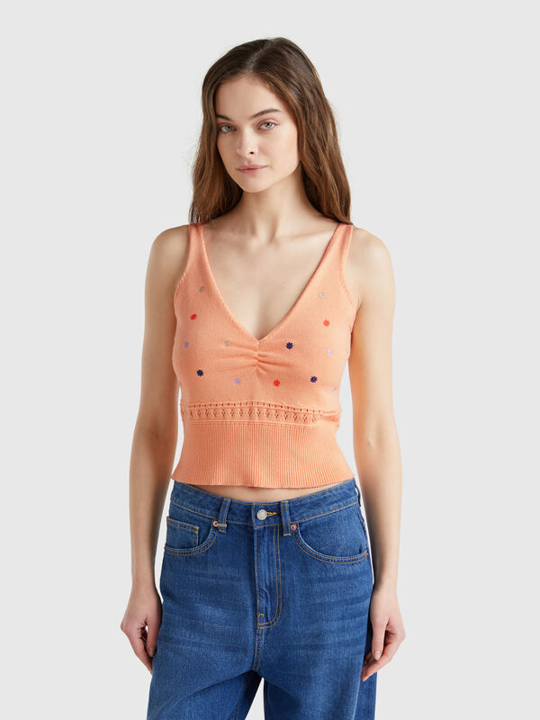 Débardeur en maille avec broderie de fleurs Femme