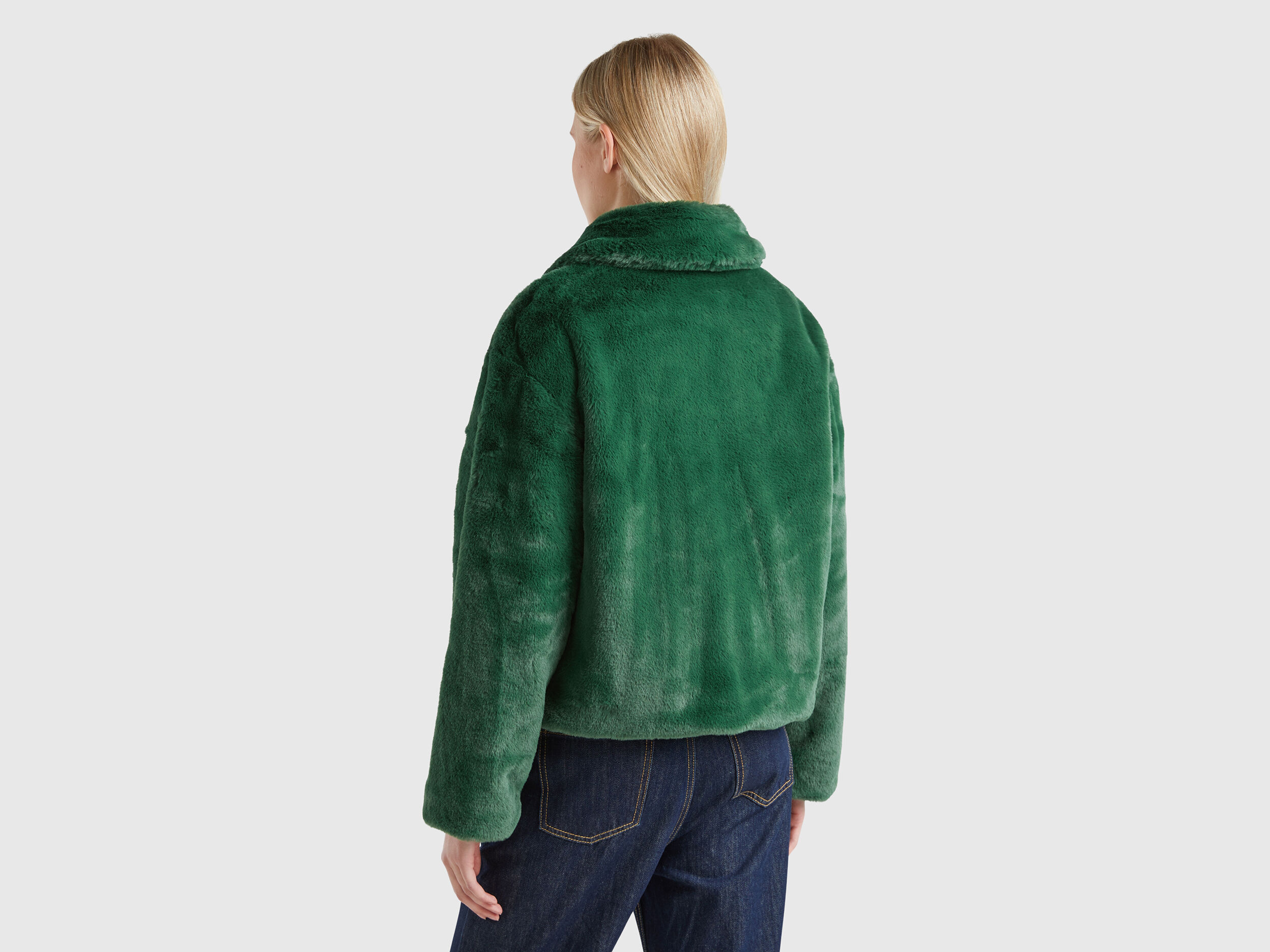 Jacket in faux fur Dark Green Benetton