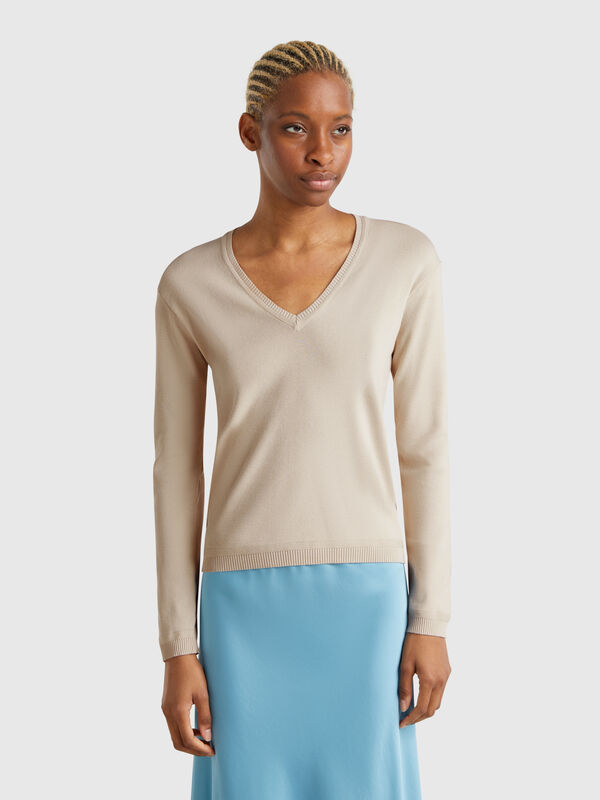 Pullover mit V-Ausschnitt in Beige Damen