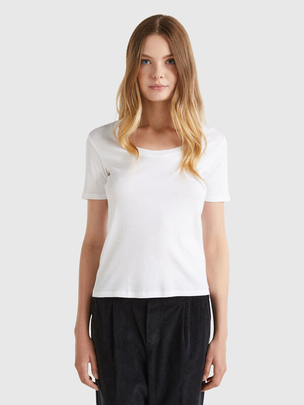 T-shirt à manches courtes en coton à fibres longues Femme