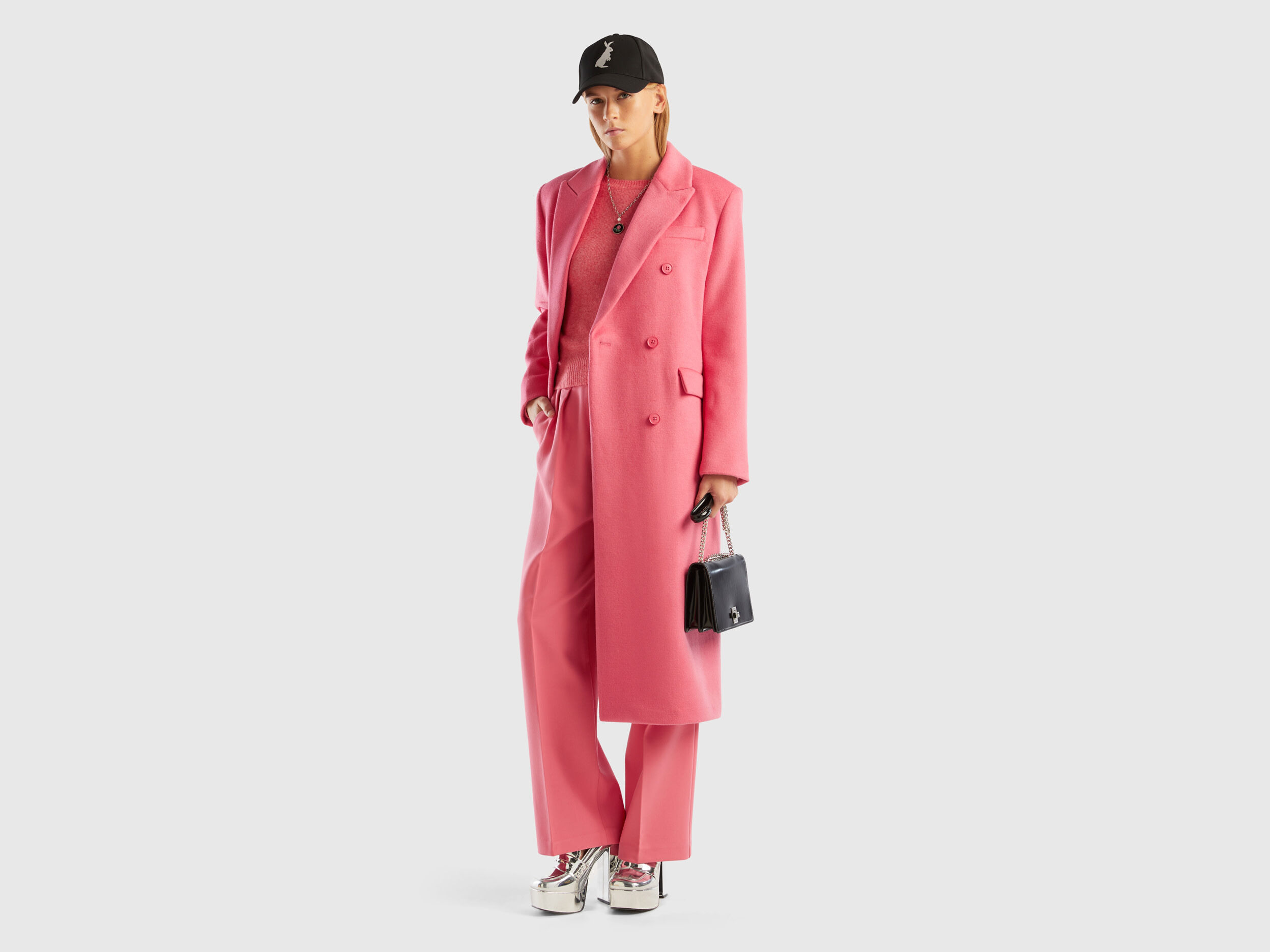 Benetton mid length hidden double breasted coat sale