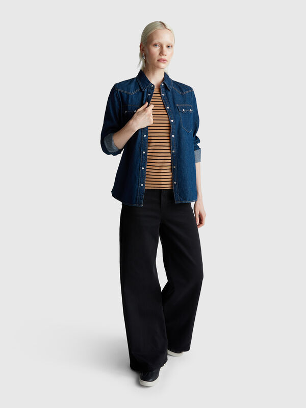 Gestreiftes T-Shirt mit Rundhalsausschnitt Damen