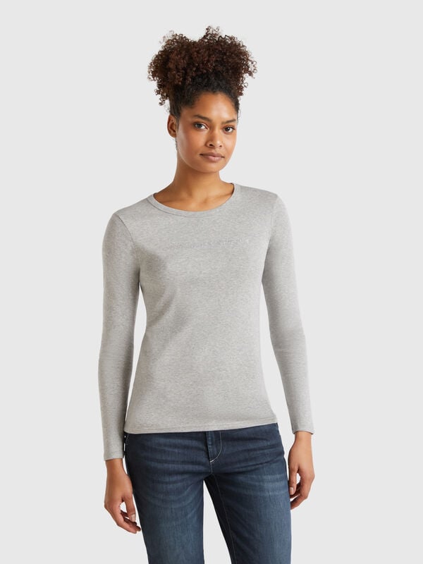 T-shirt bleu foncé  à manches longues 100 % coton Femme