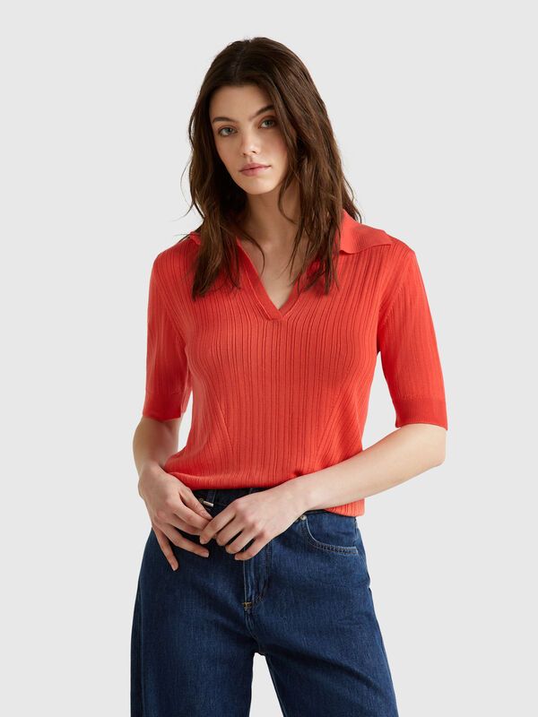 Polo tricoté à manches courtes Femme