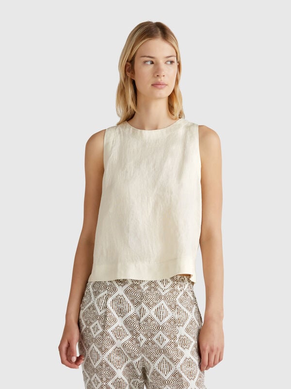 Top sans manches en pur lin Femme