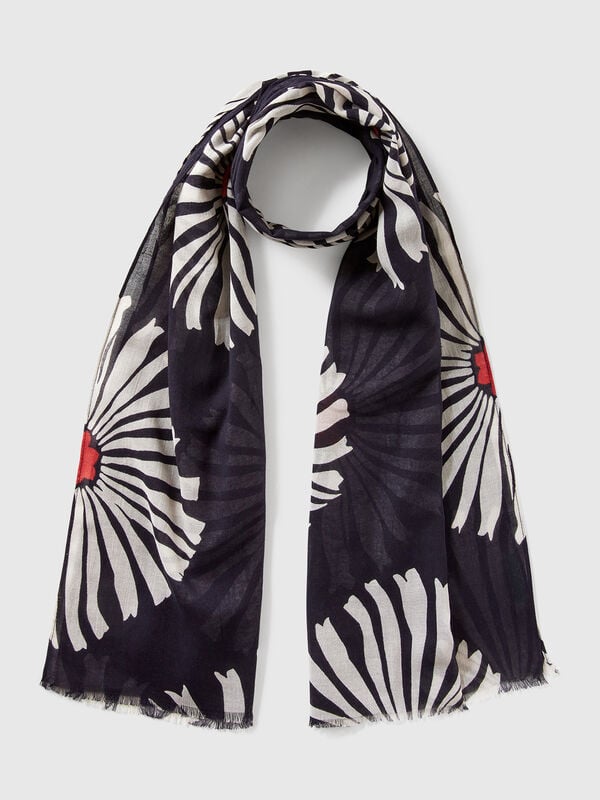 Écharpe à motif en lin mélangé Femme