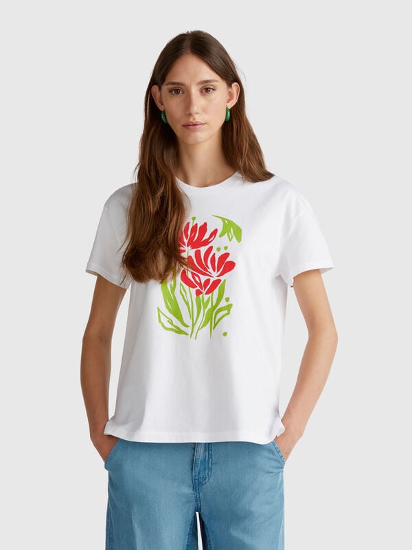 T-shirt régulier avec imprimé fleuri Femme