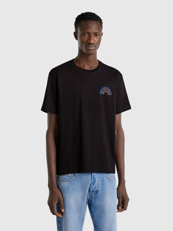 Schwarze Baumwoll-T-Shirt mit weißem Logo Herren