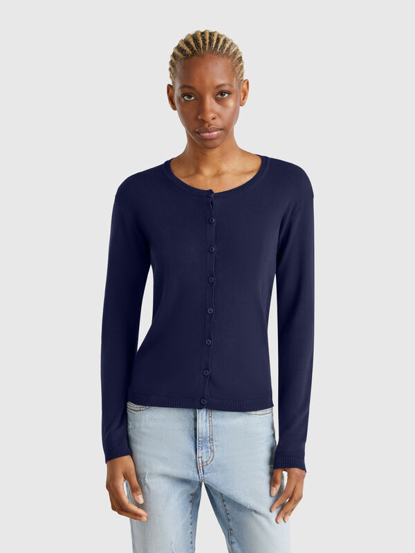 Gilet bleu nuit 100 % coton Femme