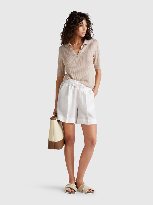 Shorts aus reinem Leinen mit Kordelzug Damen