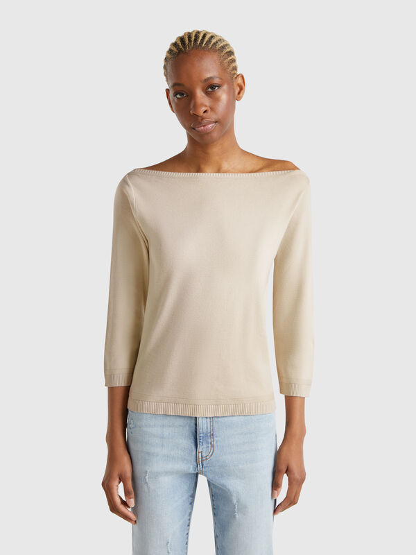 Pull beige à encolure bateau Femme