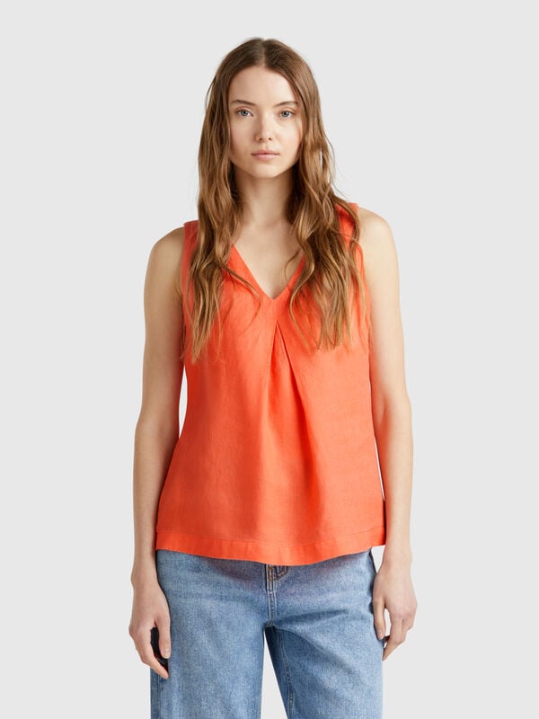 Ärmellose Bluse aus reinem Leinen Damen