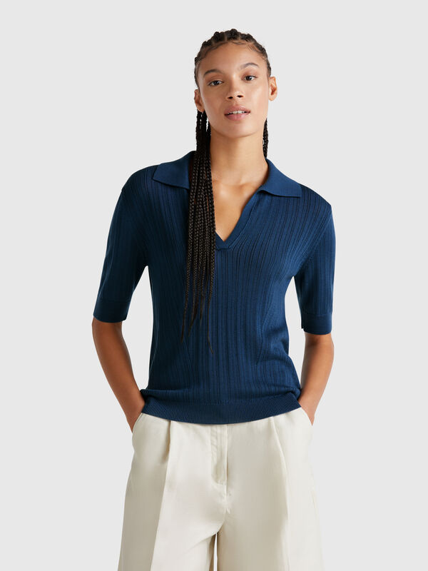 Kurzarm-Strickpoloshirt Damen