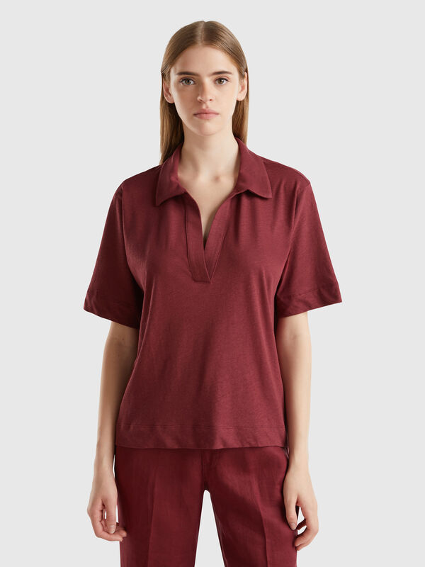 Polo shirt in cotton and linen blend Women