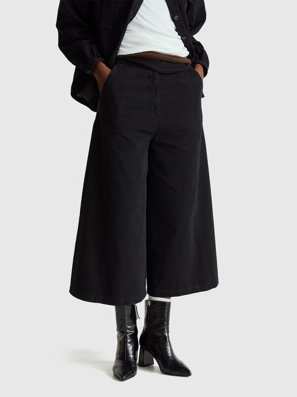 Pantalon large en coton longueur 3/4 Femme