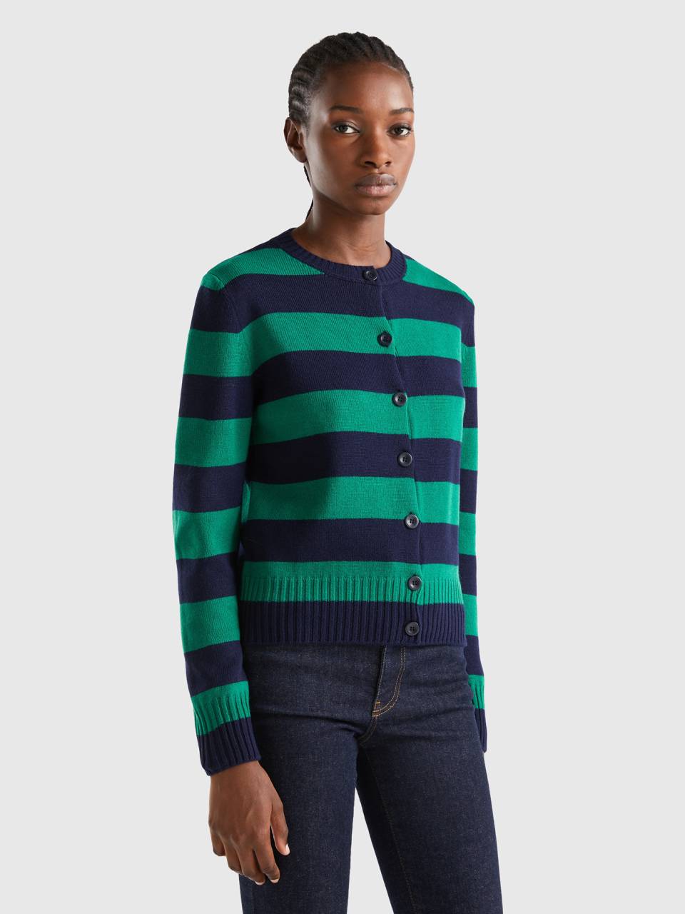 Two tone striped cardigan Green Benetton